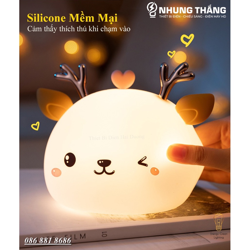 Đèn Ngủ Chú Tuần Lộc Siêu Dễ Thương WH-A19 - Thay Đổi Màu Sắc Tùy Thích - Silicon Mềm Mại Siêu Bền-Pin Sạc Tích Điện