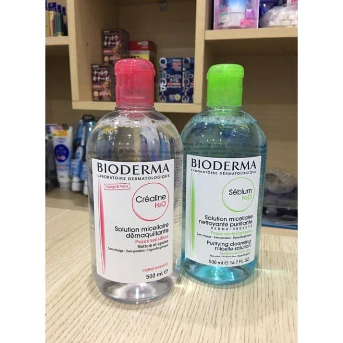 Nước Tẩy Trang Bioderma Pháp H2O 500ml xanh - hồng chính hãng chuẩn(Nắp Nhấn)