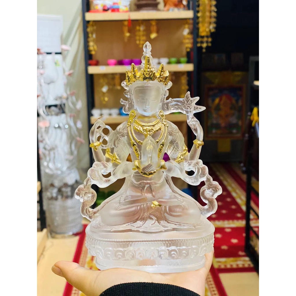 [PHÁP BẢO MINH CHÂU] Tượng Quan Âm Tứ Thủ lưu ly  - Vẽ vàng (Pho)