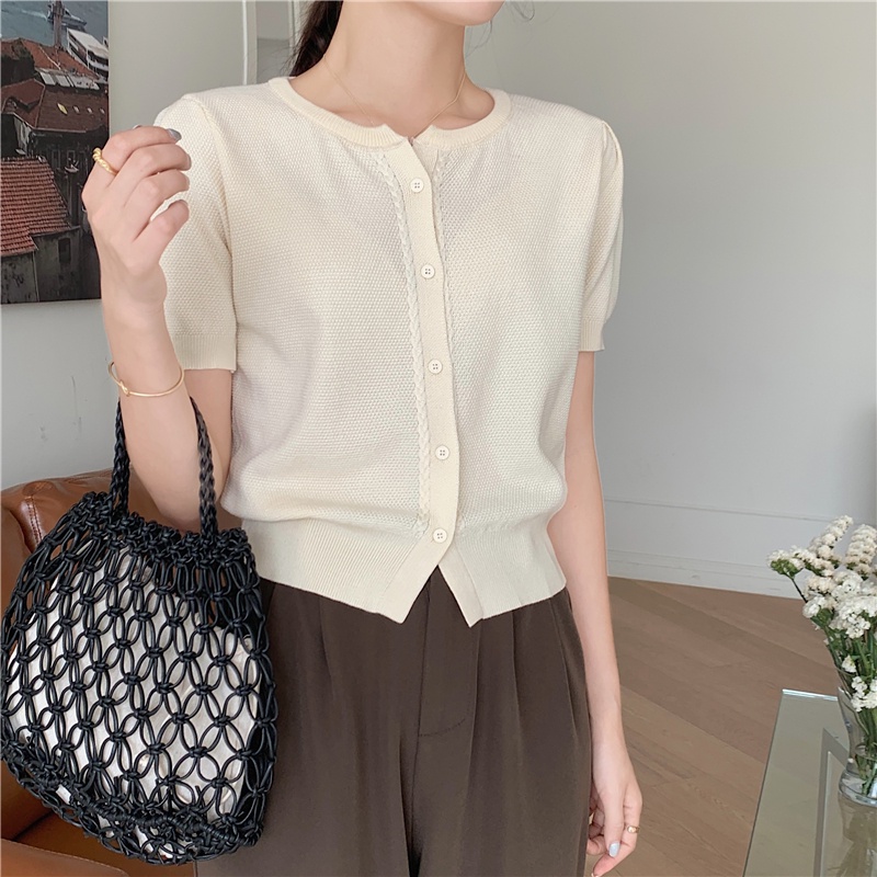 Áo Cardigan Dệt Kim Ngắn Tay Thiết Kế Đơn Giản 52291
