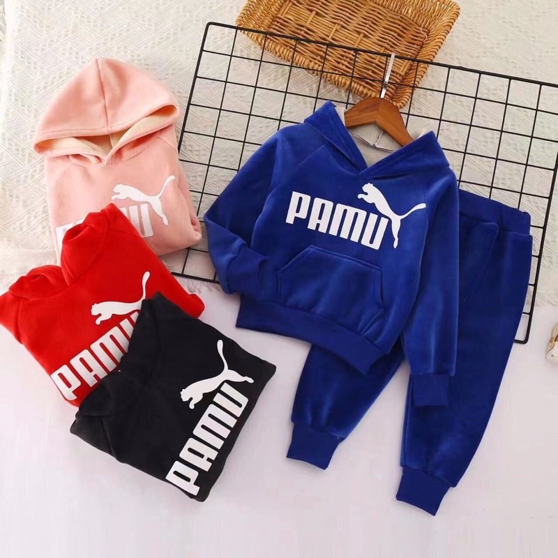 Bộ dài tay nỉ nhung có mũ và túi trước cho bé trai bé gái hàng quảng châu nhiều màu nhiều mẫu sz 10-22kg(hình thật)