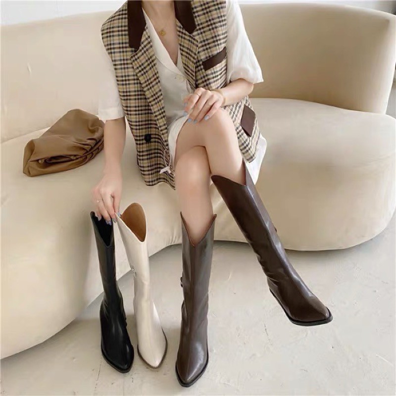 sẵn 36 đen BOOTS CAO BỒI KIỂU MŨI NHỌN da vân dày dặn mịn hàng loại đẹp hộp lớn- ORDER | BigBuy360 - bigbuy360.vn