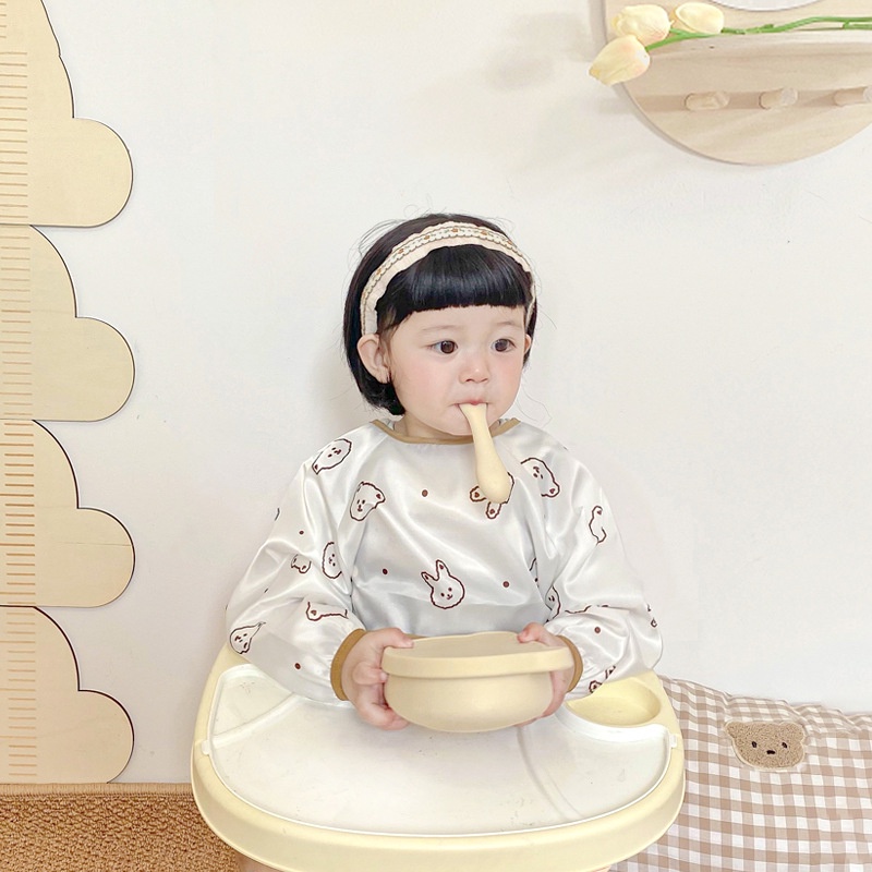 Yếm Ăn Tay Dài Chống Thấm Nước Có Túi Dành Cho Trẻ Em