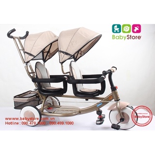 Xe đẩy đôi, xe đạp 3 bánh có mái che 2 ghế ngồi 838a