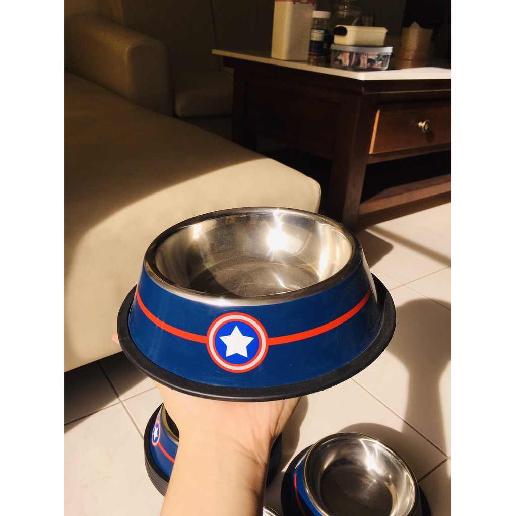 Bát ăn Inox Cao Cấp Captain Marvel Cho Chó Mèo - Đế Chống Trượt - Size 22cm