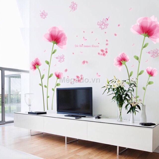 Decal dán tường hoa hồng combo 2 bức