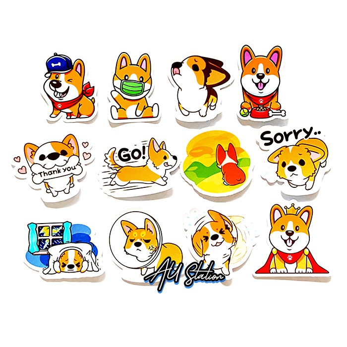 Sticker CORGI - chó corgi dễ thương - sticker nhựa PVC không thấm nước, dán nón bảo hiểm, laptop, điện thoại, Vali, xe