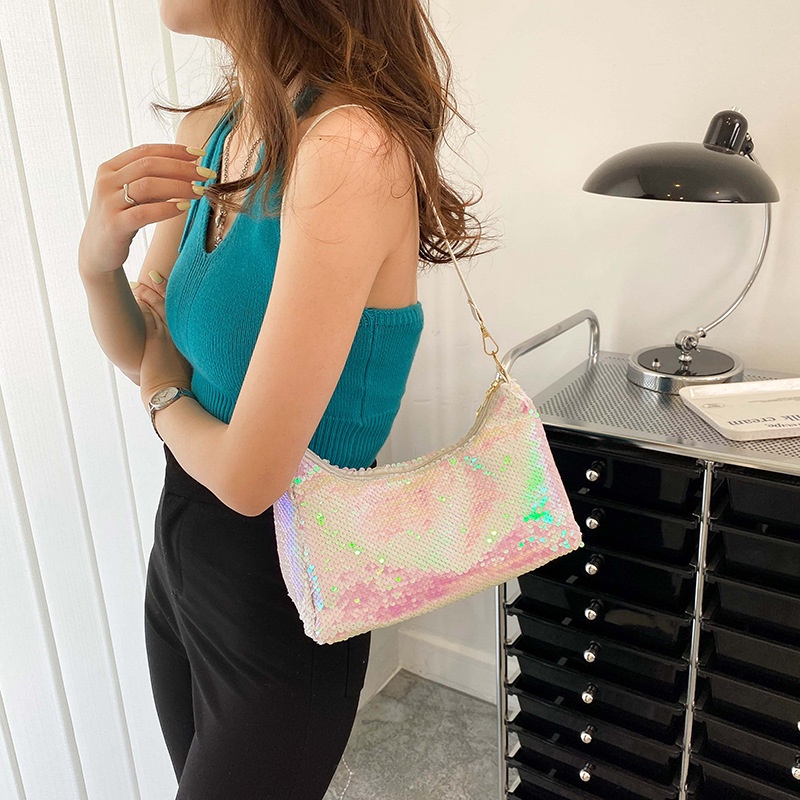 Túi Kẹp Nách Đính Kim Sa Lấp Lánh Nhiều Màu Đơn Giản Thời Trang Cho Nữ
