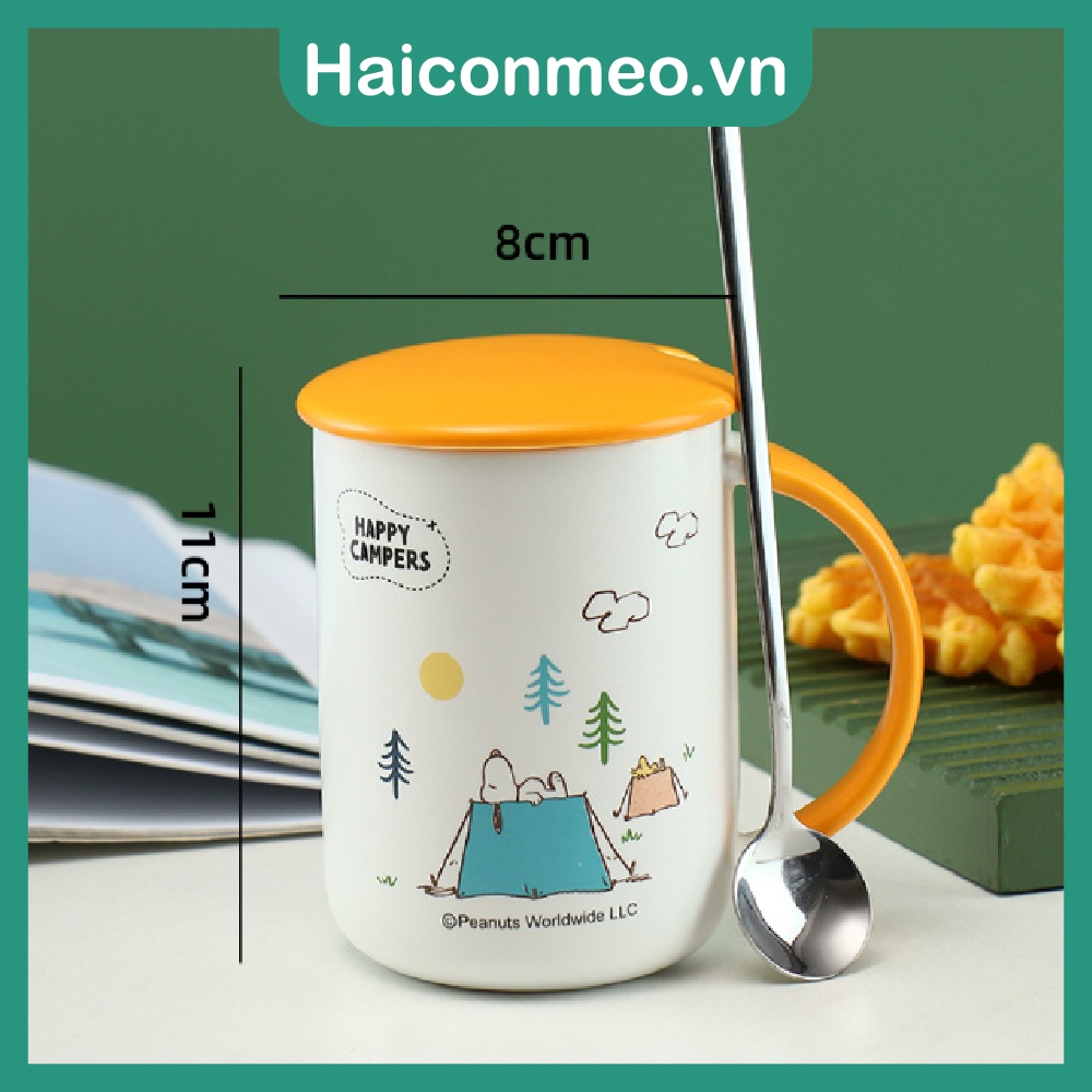 Ly cốc sứ quà tặng dễ thương Hình Chú Chó Snoopy tặng thìa 400ml