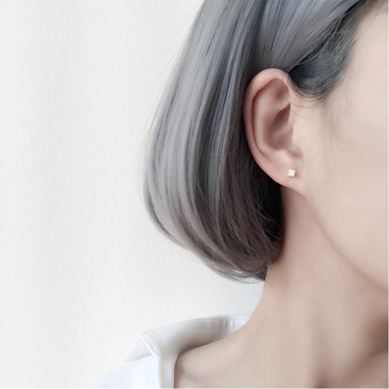 Bông tai mạ bạc 925 hình vuông đơn giản dễ phối đồ cho nữ