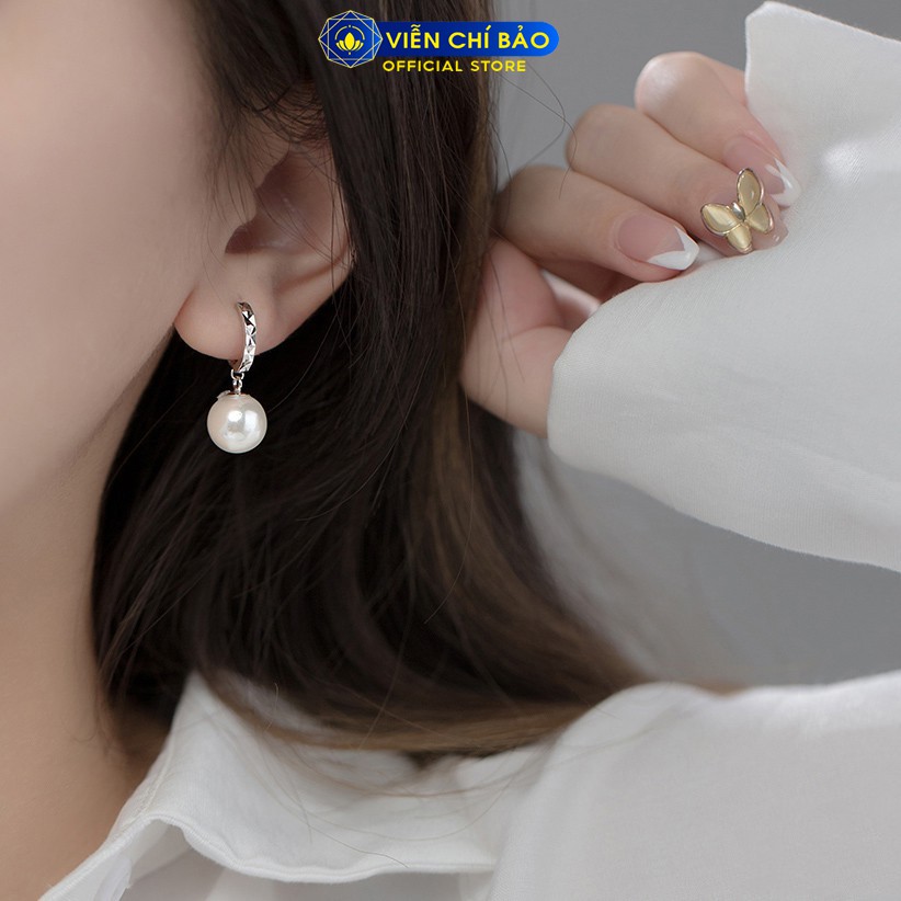Bông tai bạc nữ hạt châu khóa tròn chất liệu bạc 925 thời trang phụ kiện trang sức Viễn Chí Bảo B400722