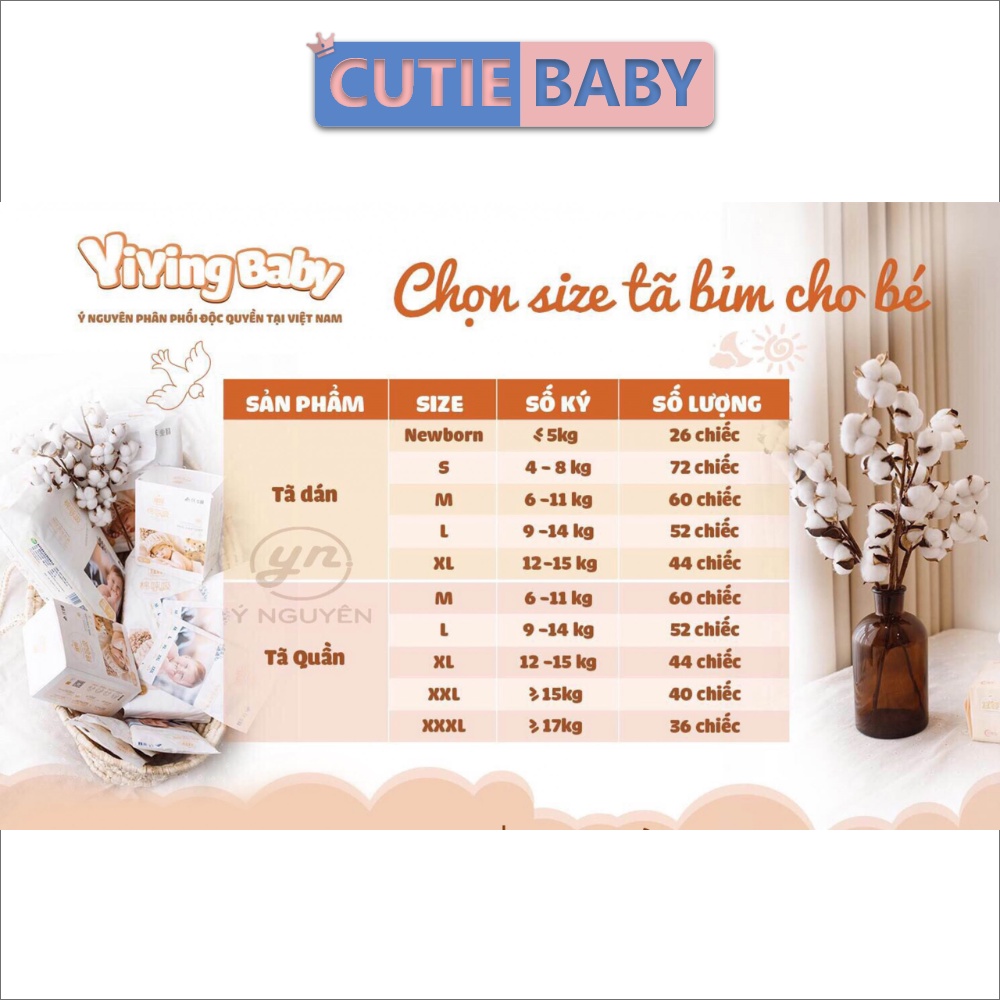 Bỉm Tã Yiying Bông, Tên lửa dán/quần Nội Địa Trung S72/M60/L52/XL44/XXL40/XXXL36 Cho Bé, Trẻ Sơ Sinh - Cutiebaby