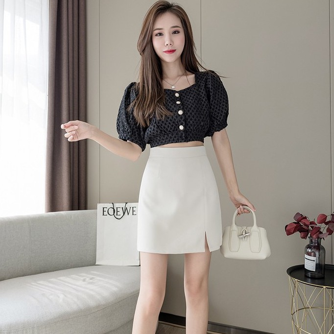 Chân váy ngắn chữ a xẻ trước, Chân váy ngắn công sở xẻ tà có quần trong chống lộ của TGMN | BigBuy360 - bigbuy360.vn