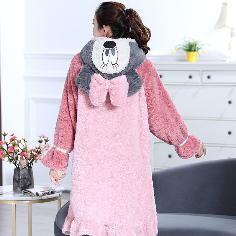 Đầm Ngủ Lông Cừu San Hô Dày Dáng Rộng Dài Họa Tiết Hoạt Hình Dễ Thương Thời Trang Thu Đông Cho Nữ | BigBuy360 - bigbuy360.vn