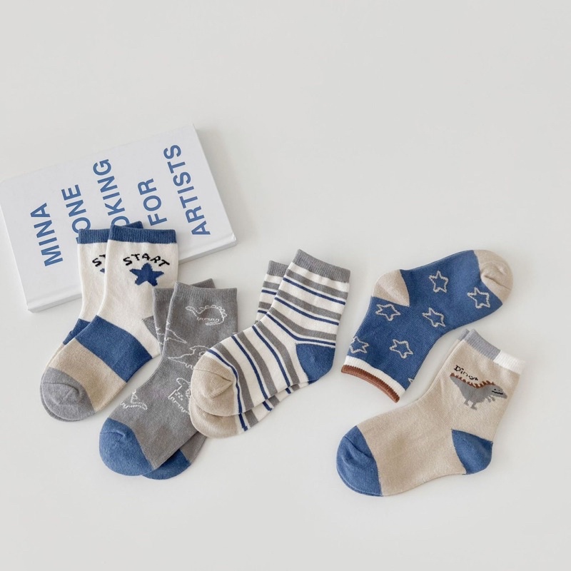 Set 5 đôi vớ cổ cao phối màu ngọt ngào phong cách Hàn Quốc cực kì sang chảnh, dễ phối đồ cho bé trai bé gái - Kamy Store