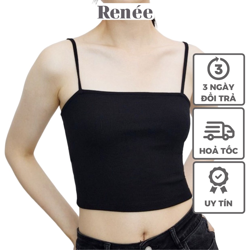 Áo hai dây Renee áo croptop nữ sợi bún to có mút dáng lửng vải cotton co giãn ôm body - FD1