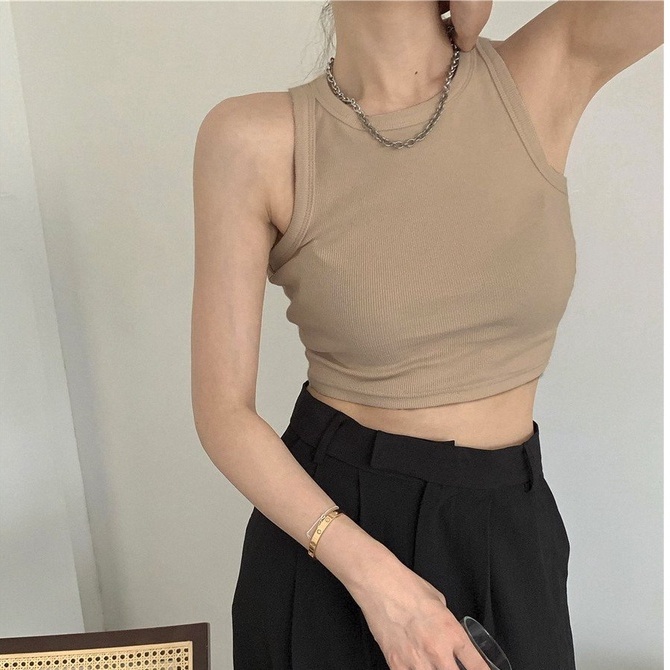 Áo ba lỗ nữ, áo thun croptop ba lỗ nữ phom ôm hở vai sexy đen trắng be nâu xanh lá tây gym yoga hàn quốc Wikishop