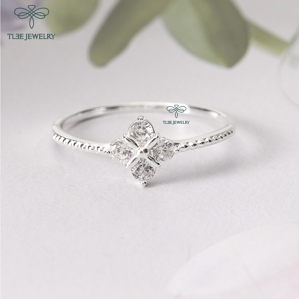 Nhẫn bạc nữ TLEE bốn lá hình thoi đính đá sang trọng TleeJewelry A0195