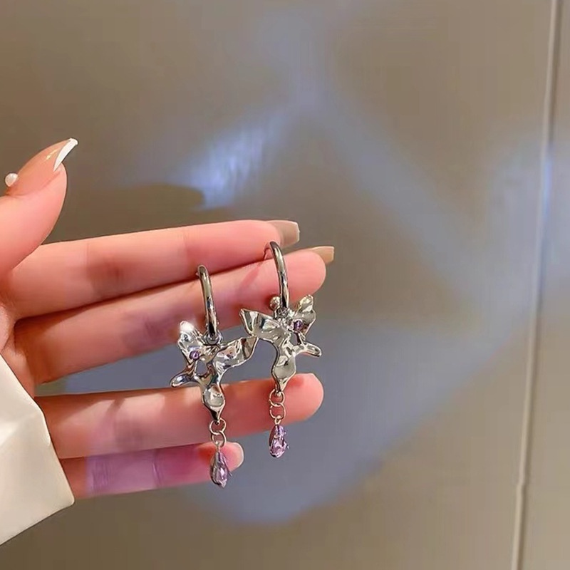 Bông Tai Hình Bướm Đính Đá Zircon Màu Tím Phong Cách Punk Cổ Điển