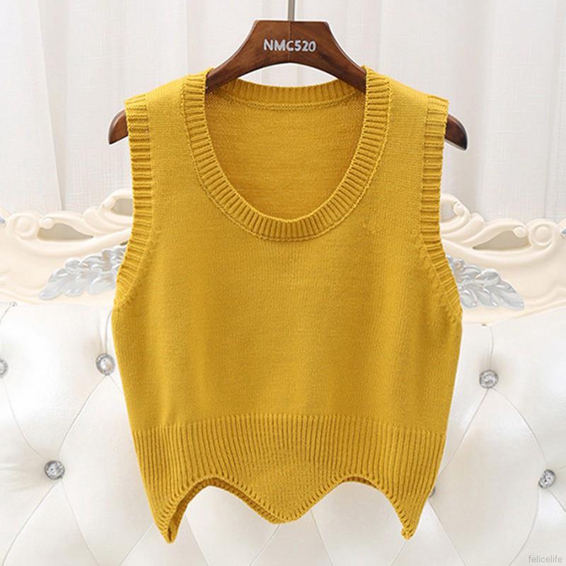 Áo Dệt Kim Nữ Sát Nách Cổ Chữ O Màu Trơn Gợn Sóng