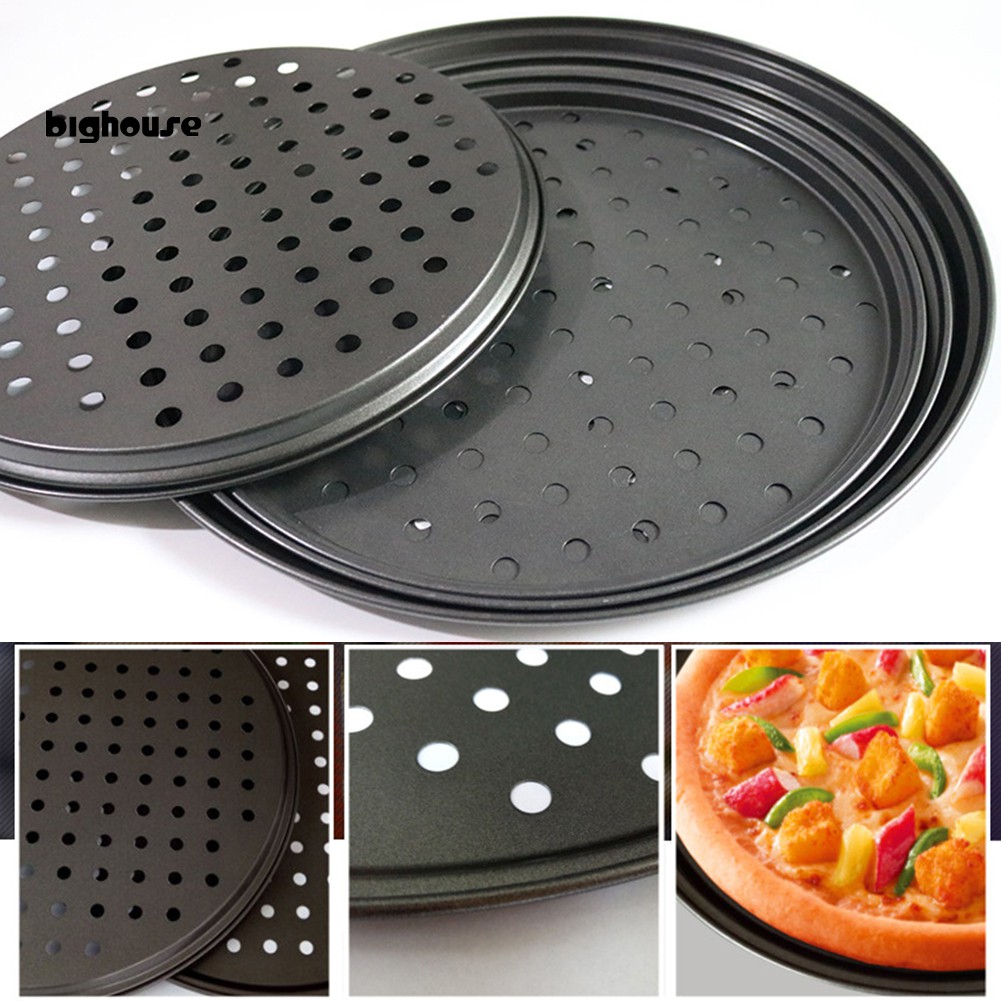 Khay Nướng Bánh Pizza Bằng Thép Không Gỉ Kích Thước 28 / 32cm Có Lỗ Tiện Dụng