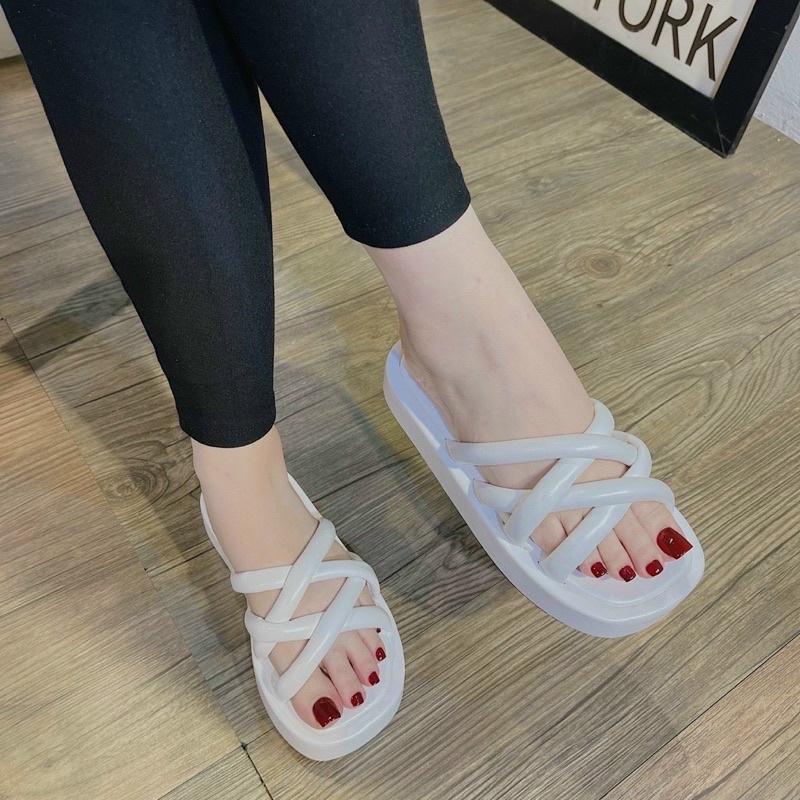 Dép Bánh Mì Quai Ống Đan Dây Chéo Đế Độn Siêu Êm Chân DD-0310