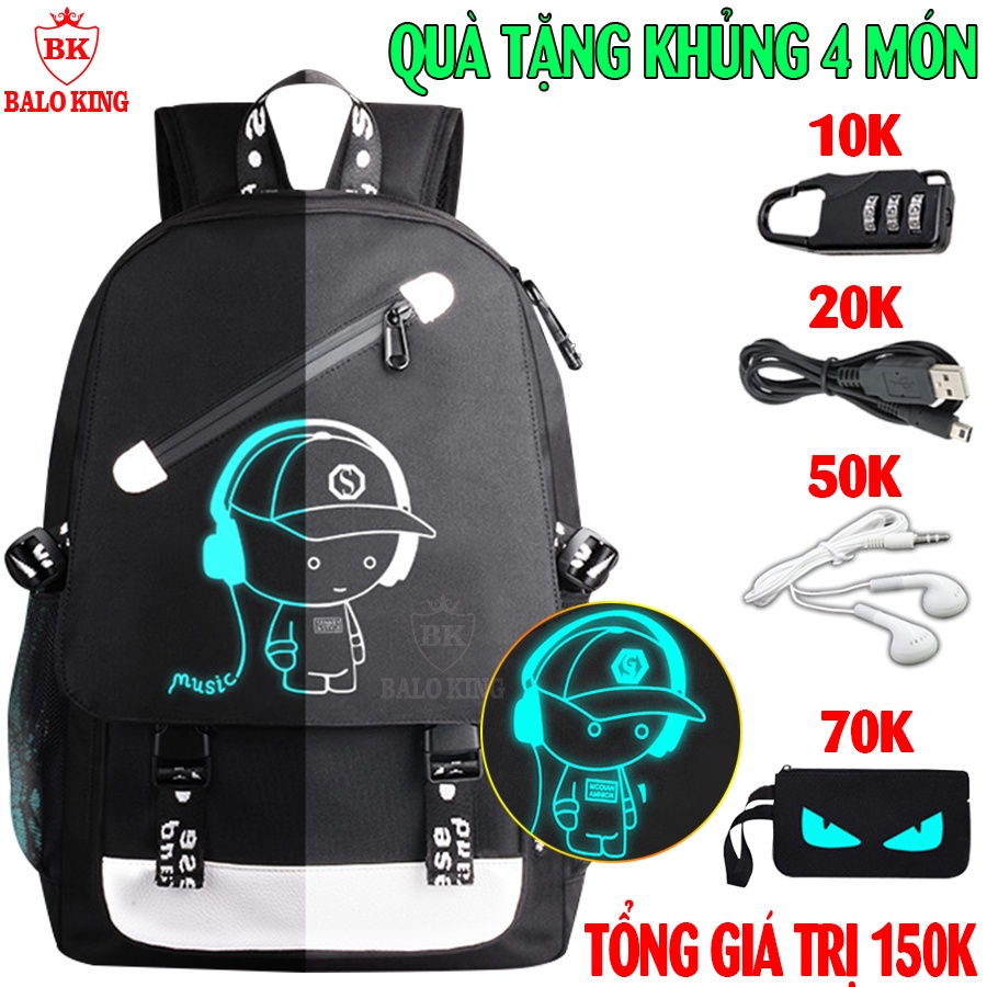 Balo thời trang nam nữ phát sáng Baloking hình Boy Music + Tặng cáp sạc USB xịn - Hàng HOT năm nay - Hàng mới về