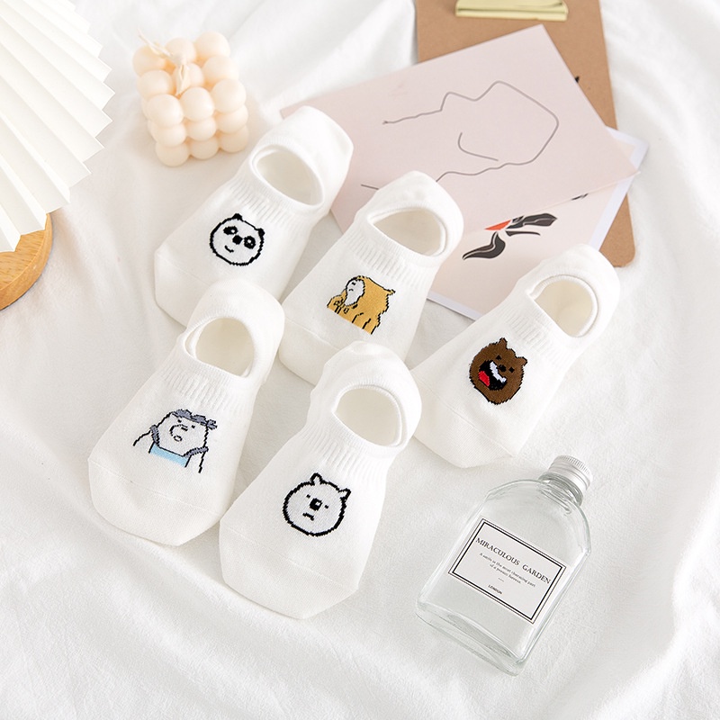 Tất vớ nữ cổ ngắn - combo tất vớ lười nửa bàn chân hoạ tiết chú gấu phong cách Hàn Quốc dễ thương