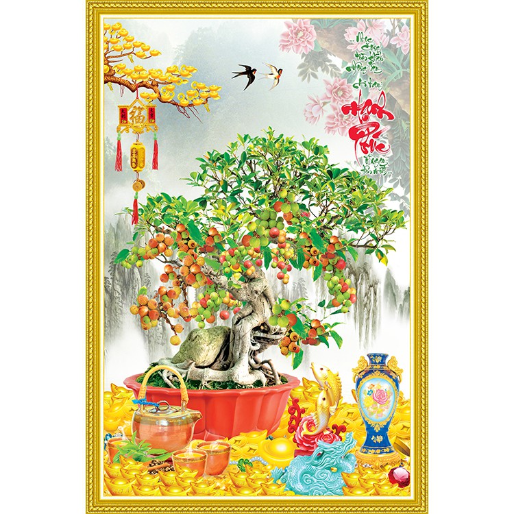 Tranh Dán Tường Tết Cây Sung Chất Liệu PP Kim Sa Cao Cấp TDT-0073
