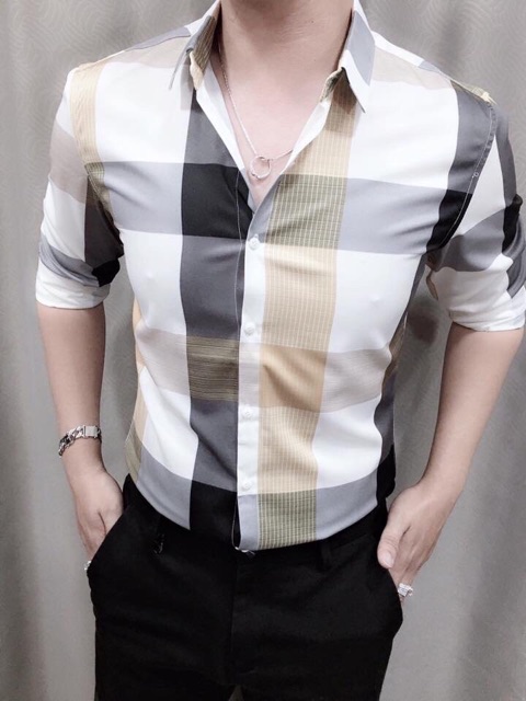 Áo sơ mi nam dài tay thời trang sọc caro to nổi