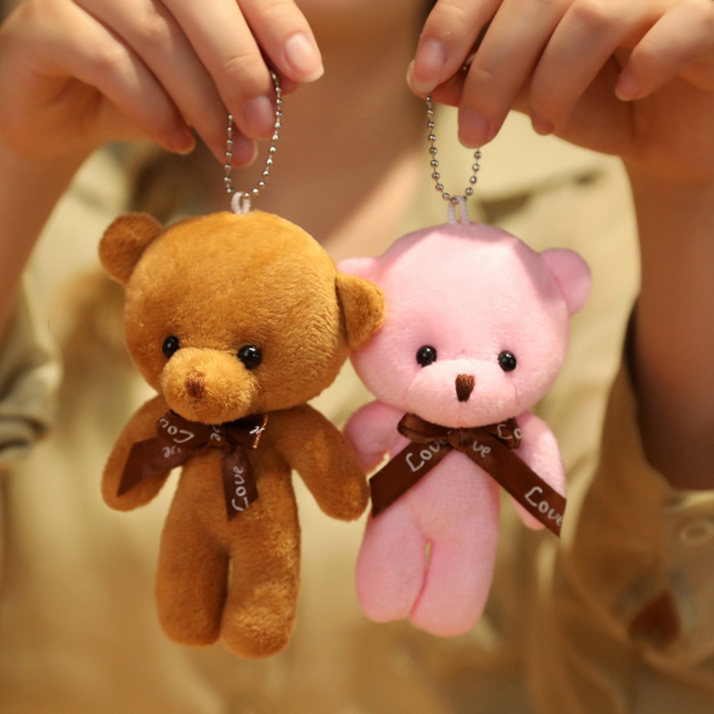 Gấu bông Teddy Đeo Nơ Móc Khóa cực xinh phụ kiện Treo Balo, Túi Xách, Chìa Khóa (11.5cm)