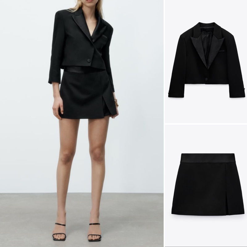 ZARA Set Áo Vest + Quần Short Vải Satin Phong Cách Âu Mỹ Thời Trang Zara2292940 2291888