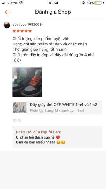 [𝗕𝗮́𝗻 𝘁𝗵𝗲𝗼 𝗰𝗮̣̆𝗽] Dây giày dẹt OFF WHITE có chữ SHOELACES ở đuôi [𝗕𝗮̉𝗻𝗴 𝟮𝟱 𝗺𝗮̀𝘂] có clip + ảnh chụp thật