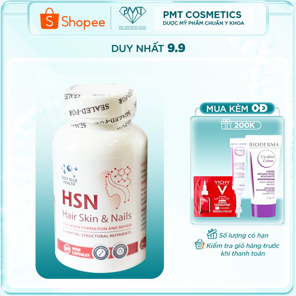 Viên uống hỗ trợ trị mụn, dưỡng ẩm, sáng da và nuôi dưỡng tóc Deep Blue Health HSN Hair Skin & Nail Hộp 30 viên