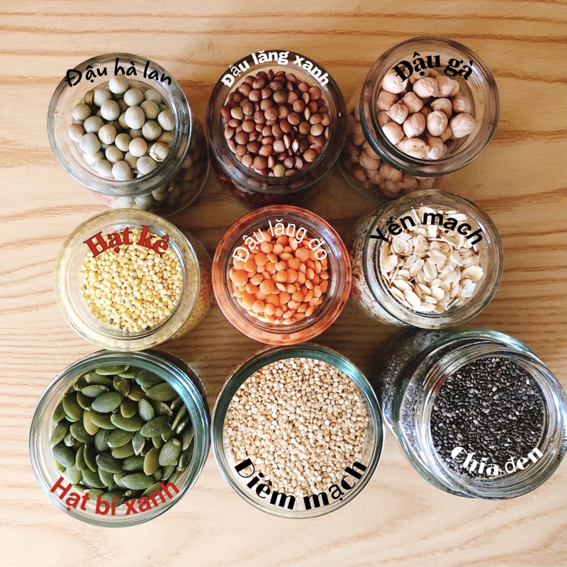 Combo Các loại Hạt dinh dưỡng( nhân sống) - 100g nguyên liệu làm Ngũ cốc, Sữa , Bánh, bột ăn dặm cho bé