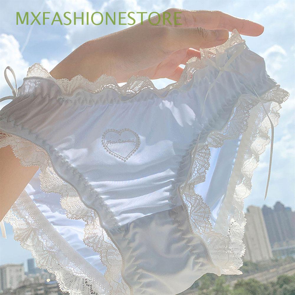 Quần lót cotton lưng thấp phối ren thoáng khí màu sắc ngọt ngào phong cách Nhật Bản dành cho phái nữ