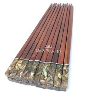 Bộ 10 đôi đũa ăn gỗ cẩm lai vuông cao cấp đầu gắn trai biển