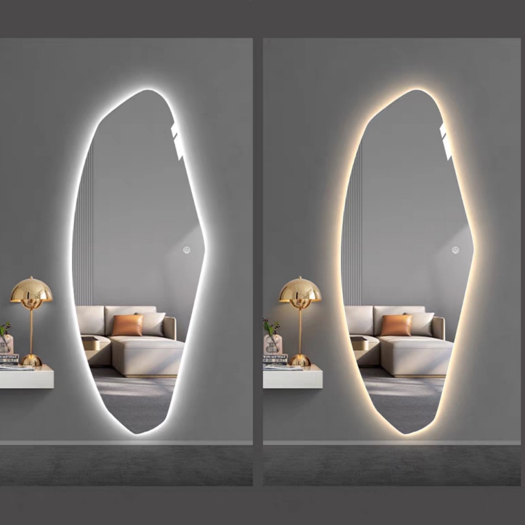 Gương toàn thân led cảm ứng cao cấp hình viên đá nghệ thuật VUADECOR kích thước 80x180cm (Full phụ kiện)