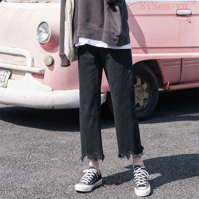 Quần Jeans Nữ Lưng Cao Ống Đứng Thời Trang Hàn