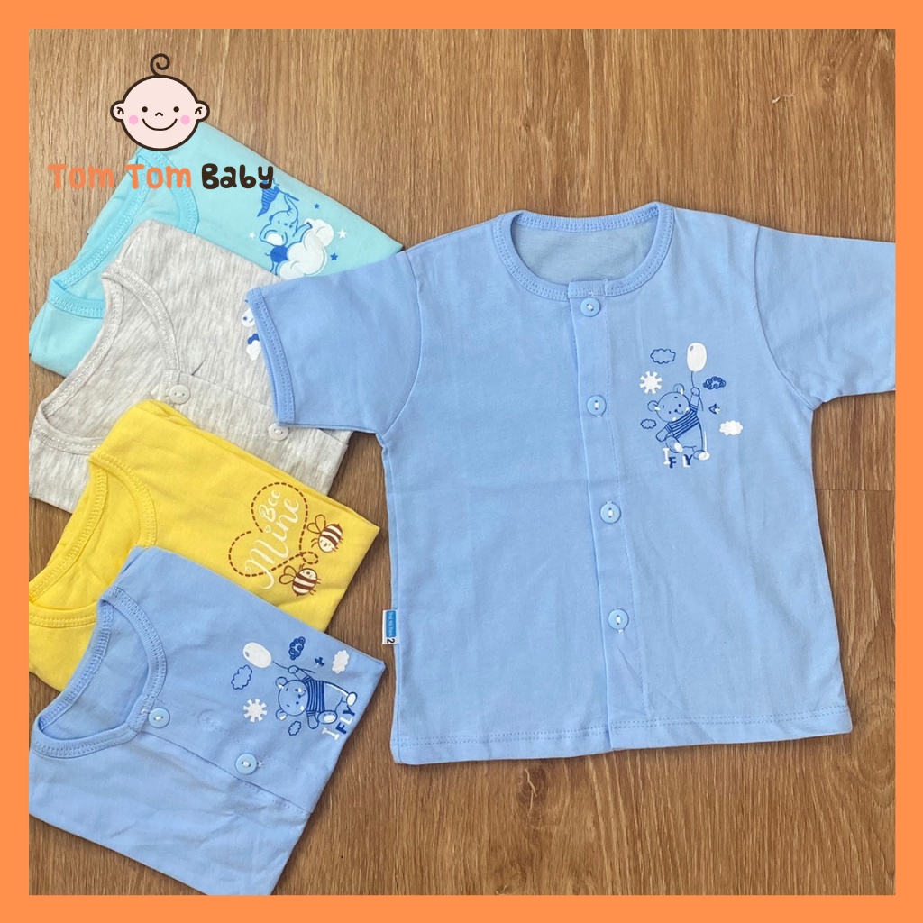 Áo sơ sinh cotton Thái Hà Thịnh | Mẫu Tay Ngắn Cài Nút Giữa | Size 1-5 cho bé sơ sinh -12kg| quần áo sơ sinh