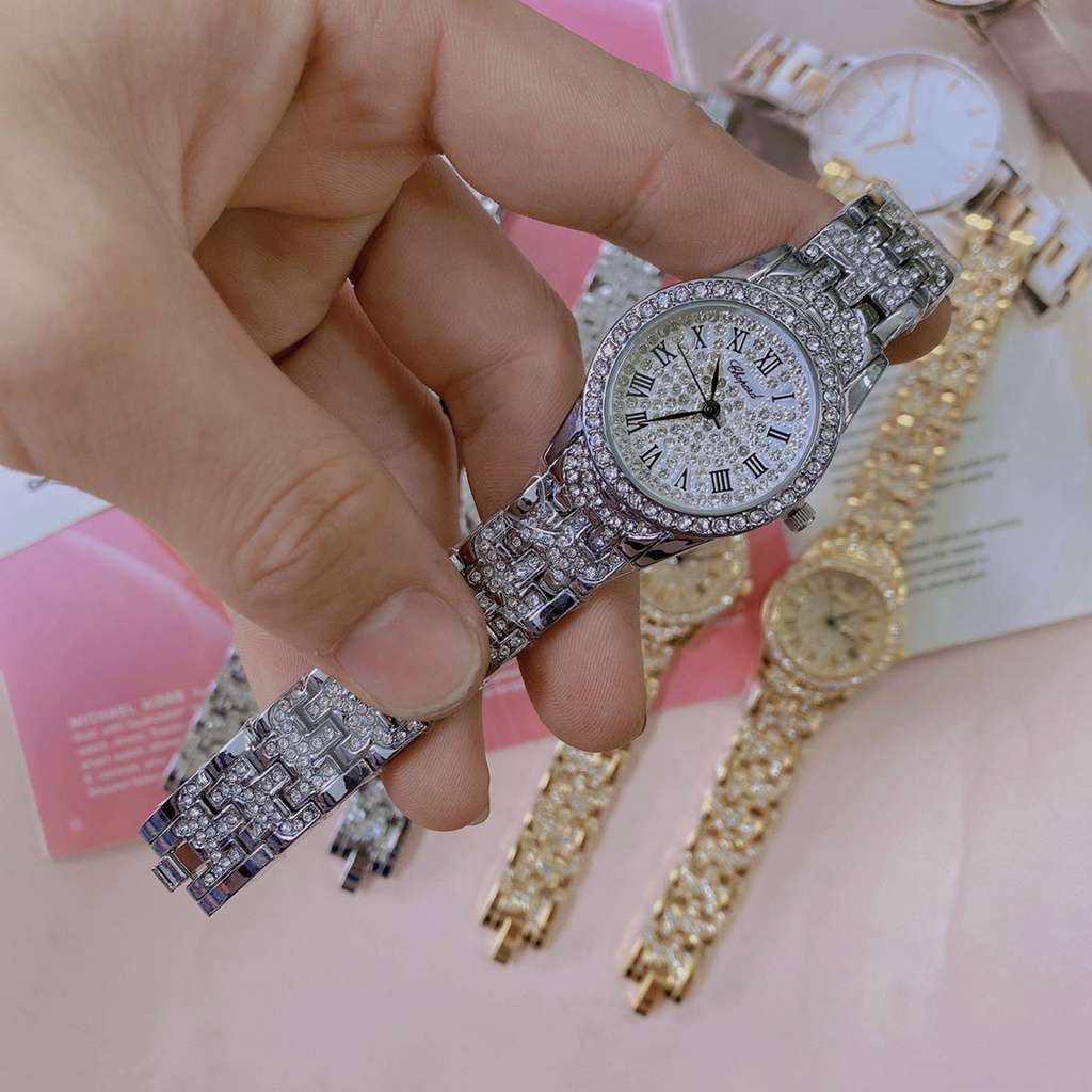 Đồng hồ đeo tay nữ, đồng hồ nữ dây kim loại CHOPARD đính full đá cao cấp sáng láp lánh, siêu sang chảnh cho nữ, giá rẻ