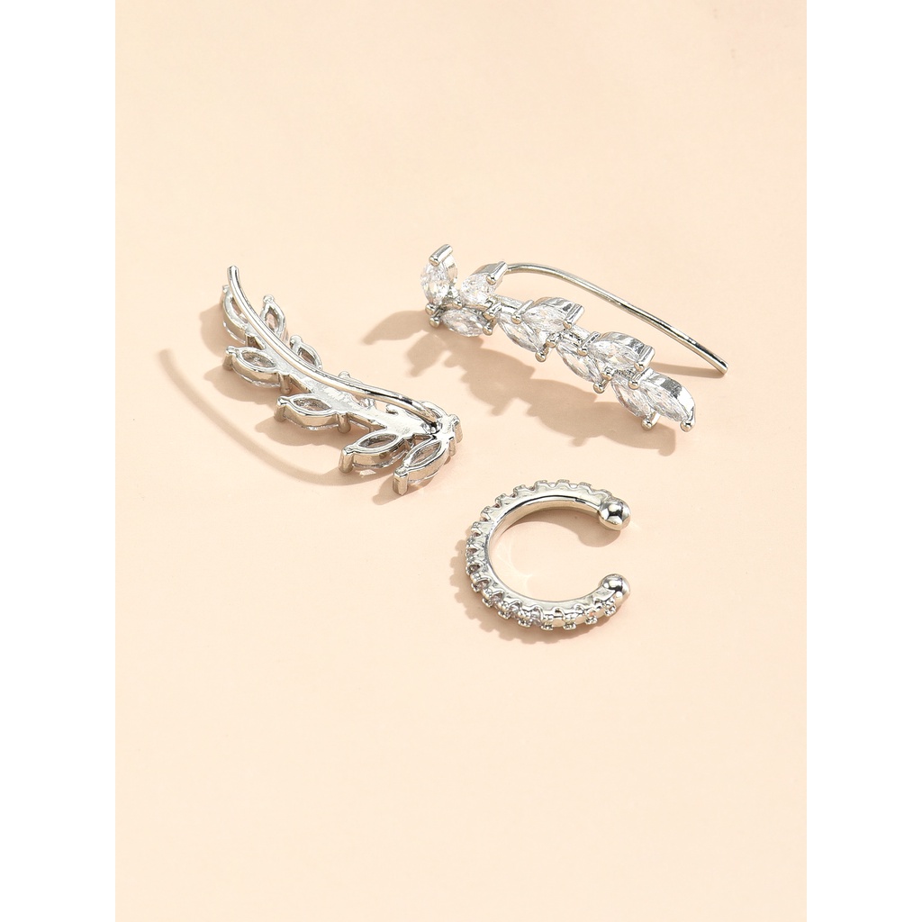 Set 3 Khuyên Tai Mạ Vàng Trắng 14k Đính Đá Thời Trang