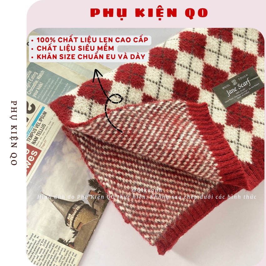 Khăn quàng cổ Phụ kiện QO - Khăn choàng cổ len nam nữ Jane Scarf kẻ caro ulzzang Hàn Quốc mềm mịn K02
