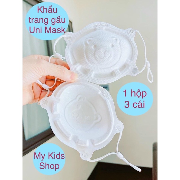 Hộp 3 khẩu trang gấu Uni Mask cho bé 1 - 3 tuổi (có nút chỉnh dây đeo)