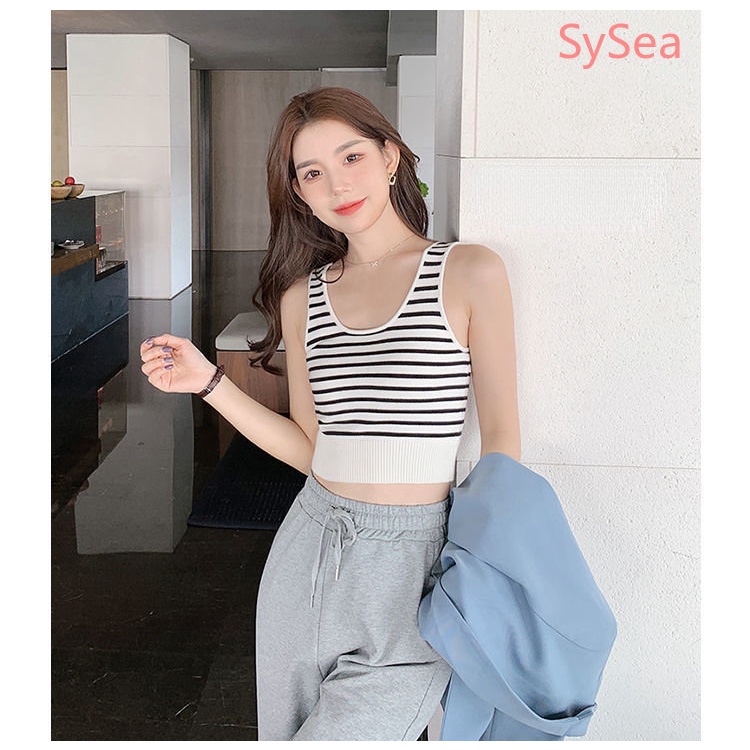 Áo Hai Dây Dệt Kim Kẻ Sọc Thời Trang Hàn Quốc Cho Nữ