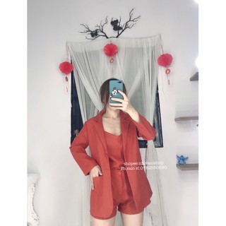 set vest hàn quốc 3 món( gồm áo khoác vest , áo hai dây, quần short )
