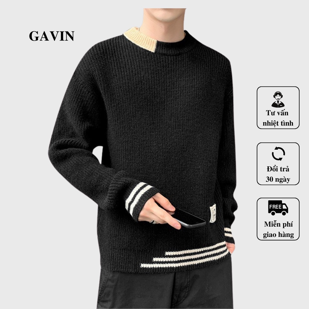 Áo len nam cổ tròn Gavin chất vải len mềm mịn kiểu dáng hàn quốc (ALHQ)