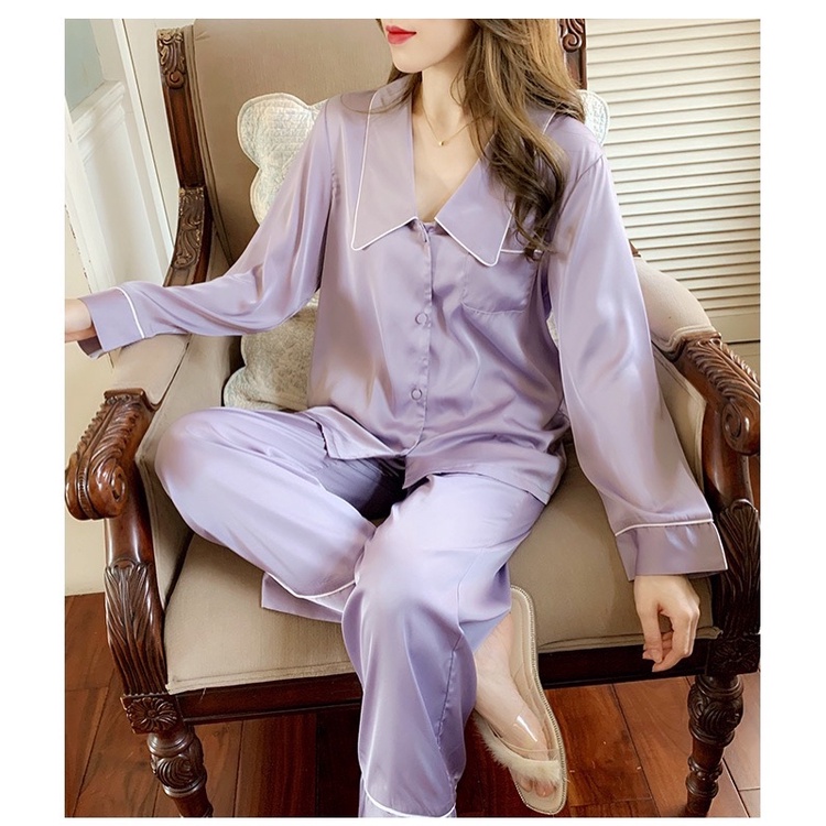 Bộ ngủ dài tay, bộ ngủ lụa cao cấp ⚡️FREE SHIP⚡️ Bộ lụa