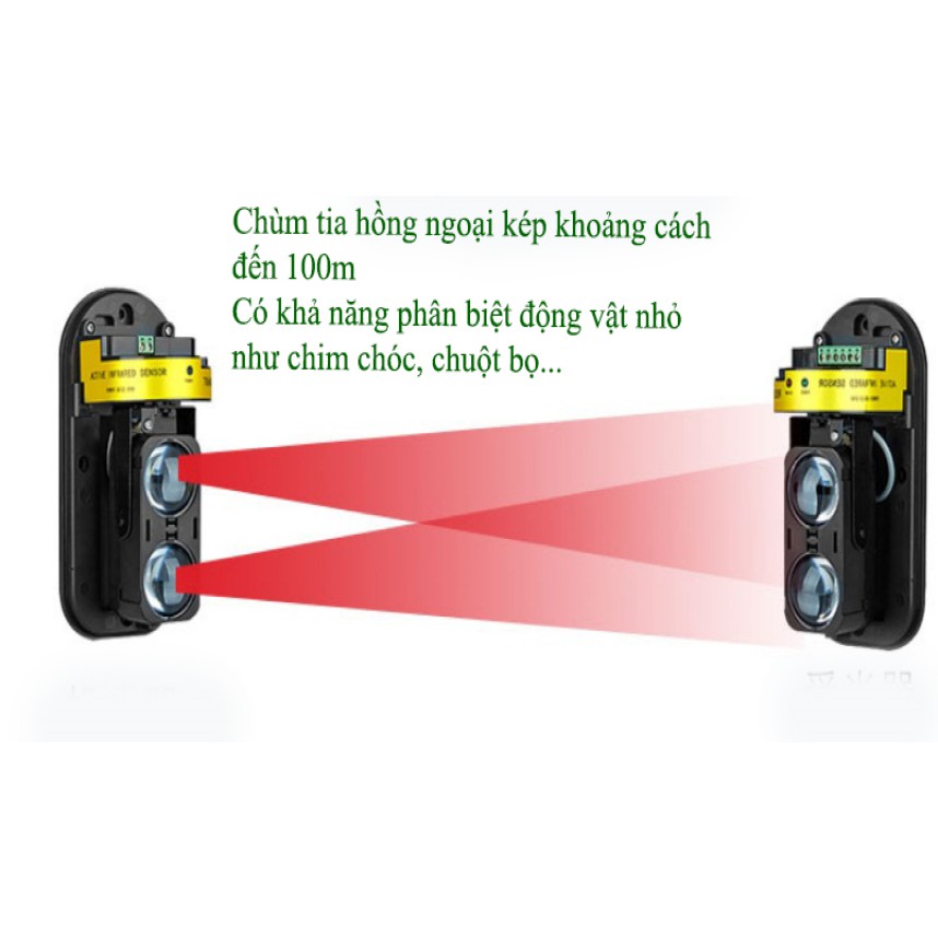 Beam báo động báo trộm hồng ngoại DETECTOR ABT-100 có học lệnh phát sóng 433 kèm bộ trung tâm Sim Line