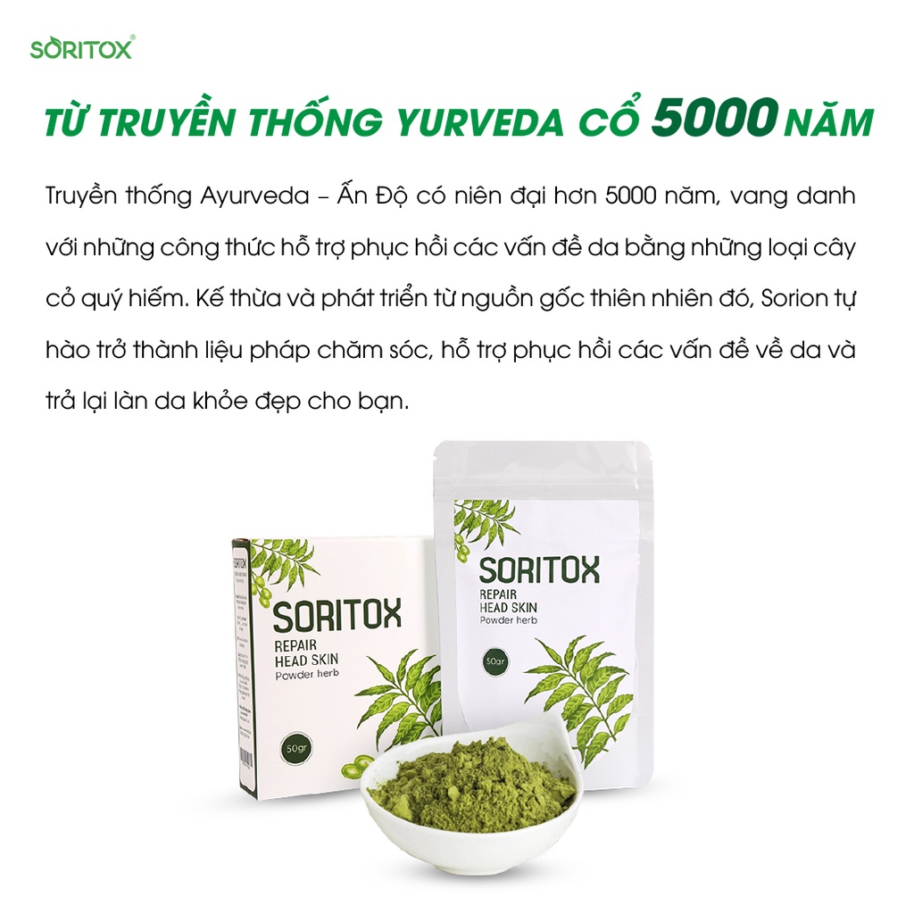 Soritox Powder 50GR - Bột lá Ủ tóc Thảo mộc Chăm sóc da đầu, Sạch gàu, Vảy nến da đầu, Nấm ngứa da đầu từ lá Neem Ấn Độ